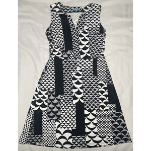 J. McLaughlin Catalina Cloth Sleeveless Shift Dress Sz XS Black White Geometric